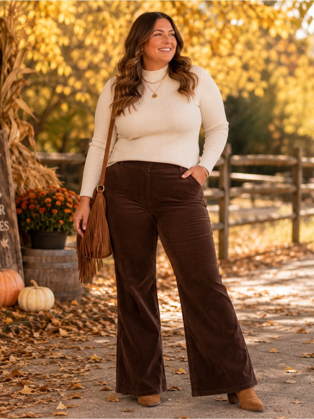 Knox Rose Brown Corduroy High Rise Pull-On Flare Pants XXL NWT